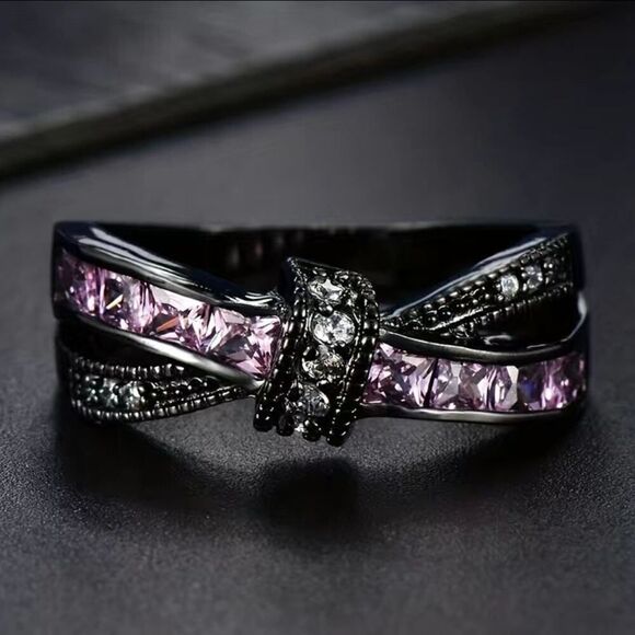 Gothic Style Ring Trendy X Shape Knot Design Inlaid Shining Zircons SIZE 10 - Picture 2 of 8